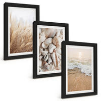 BILDER SET 3er Set - 20x30 cm Schwarzer Rahmen - Strandmotive, Muscheln, Wellen - Schwarz, Kunststoff (20/30cm) - TULUP