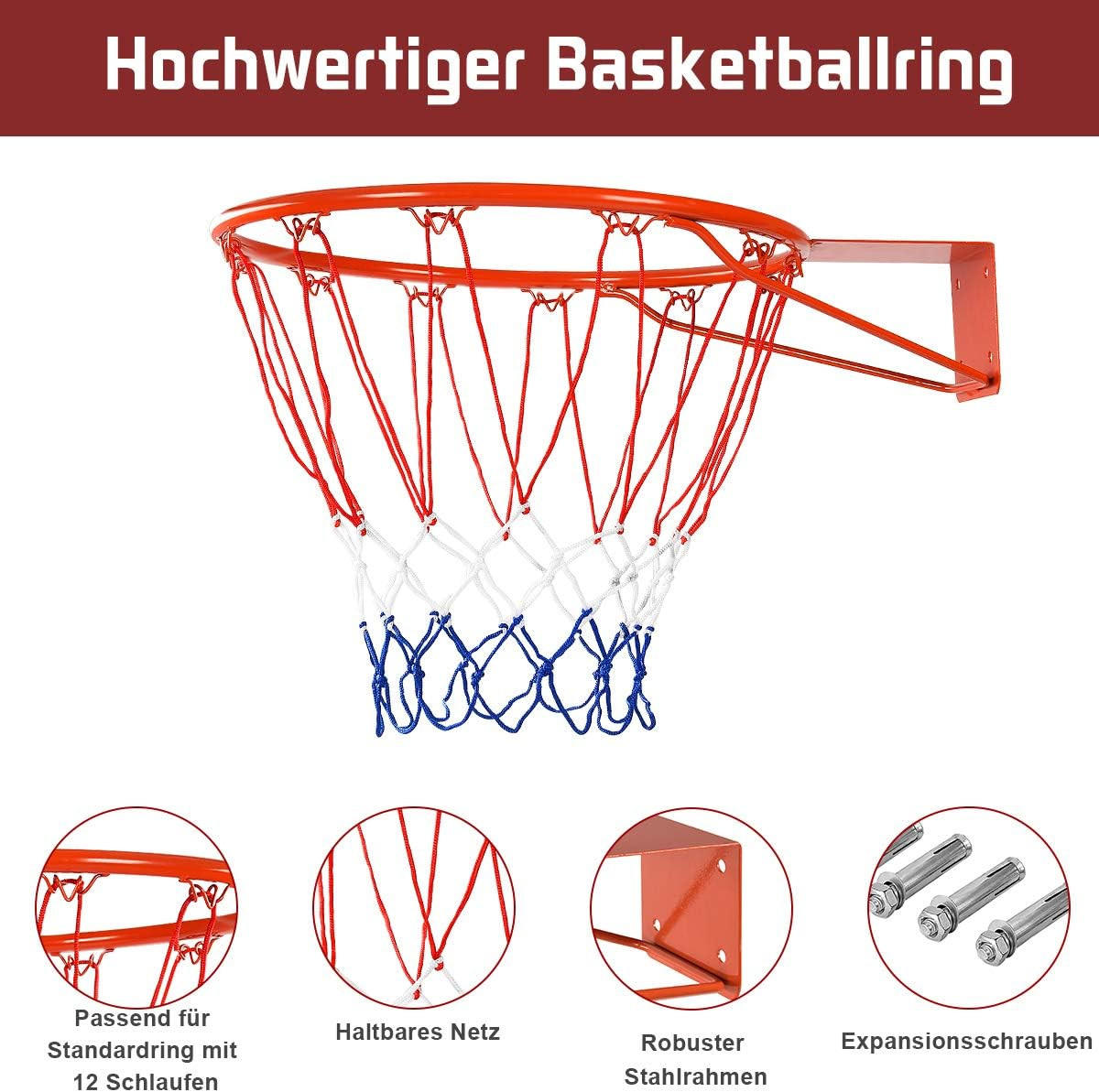 BASKETBALOVÝ KOŠ Červený - červená, kov (45/45cm) - COSTWAY
