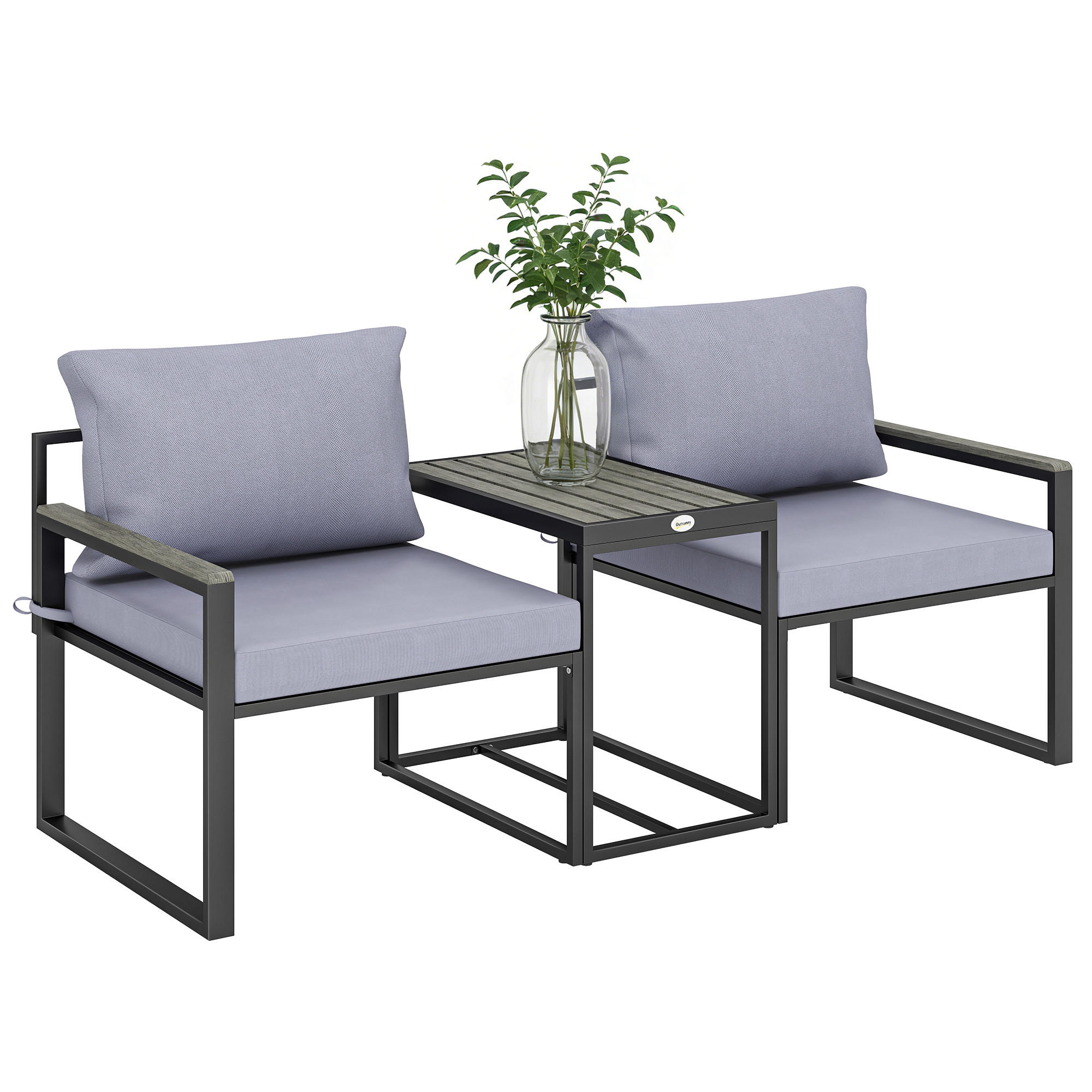 BALKONMÖBEL-SET DE-07330 3-teilig mit abnehmbaren Kissen und Atmungsaktiv Grau - Grau, Metall - ComfortXL