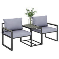 BALKONMÖBEL-SET DE-07330 3-teilig mit abnehmbaren Kissen und Atmungsaktiv Grau - Grau, Metall - ComfortXL