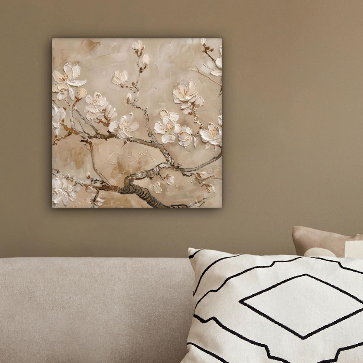 LEINWANDBILD - Blumen - Modern - Beige - Weiß - Blüte - 20x20 - Wandbilder - Beige, Textil (20/20cm) - MuchoWow
