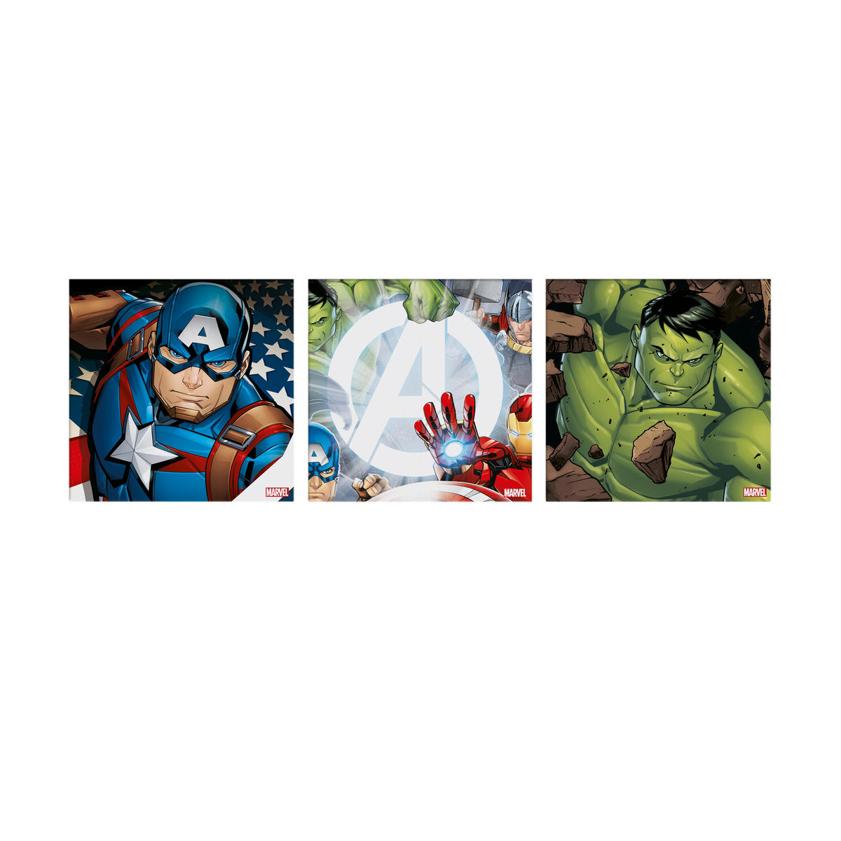 LEINWANDBILDER 3er-Set | Marvel Avengers - 3x 30x30cm - Multicolor, Holzwerkstoff (90/30cm) - Marvel