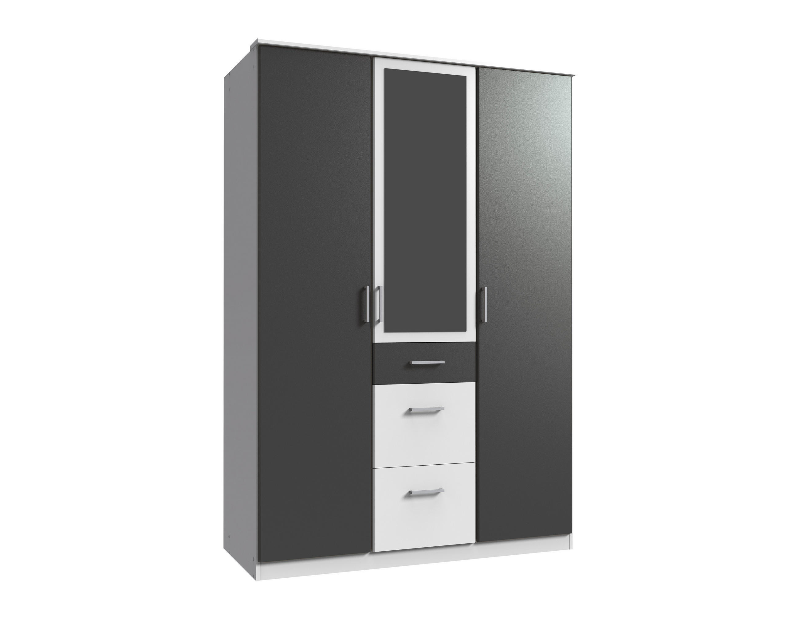 DREHTÜRENSCHRANK Click in Weiß mit Grafit - 135 cm Breite mit Spiegel - Weiß, Holzwerkstoff (135/199/58cm)