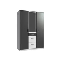 DREHTÜRENSCHRANK Click in Weiß mit Grafit - 135 cm Breite mit Spiegel - Weiß, Holzwerkstoff (135/199/58cm)