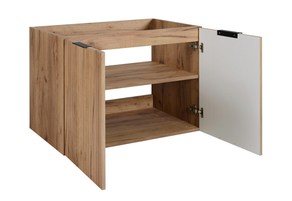 BADEZIMMER-SET, 57×46×180 cm, Eiche Craft, schwarzer Griff - Braun, Holzwerkstoff (180/57/46cm) - 3XE LIVING
