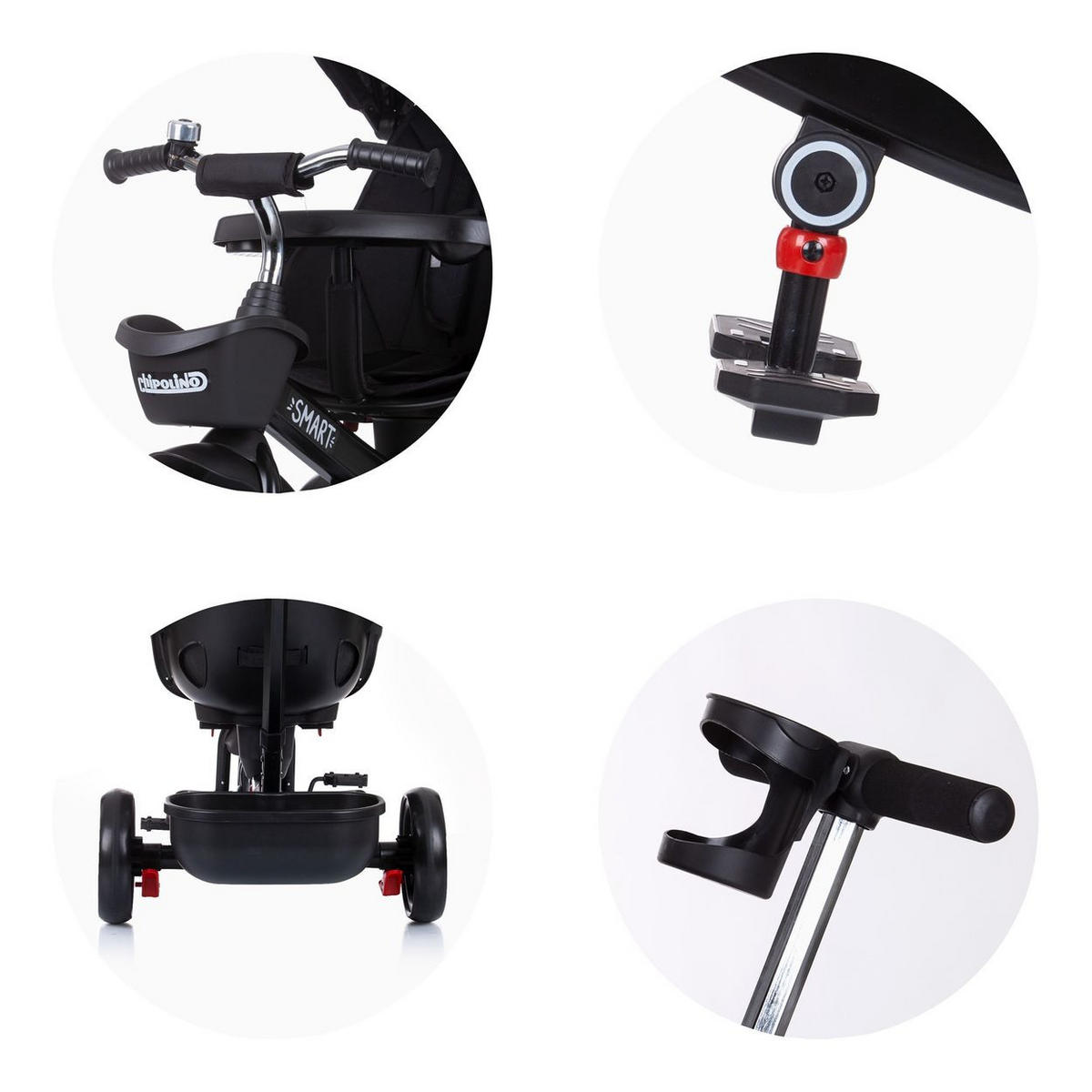 DREIRAD Smart 4 in 1 weiß Schiebestange Sitz drehbar, Flaschenhalter - Weiß, Metall (90/50/93cm) - Chipolino