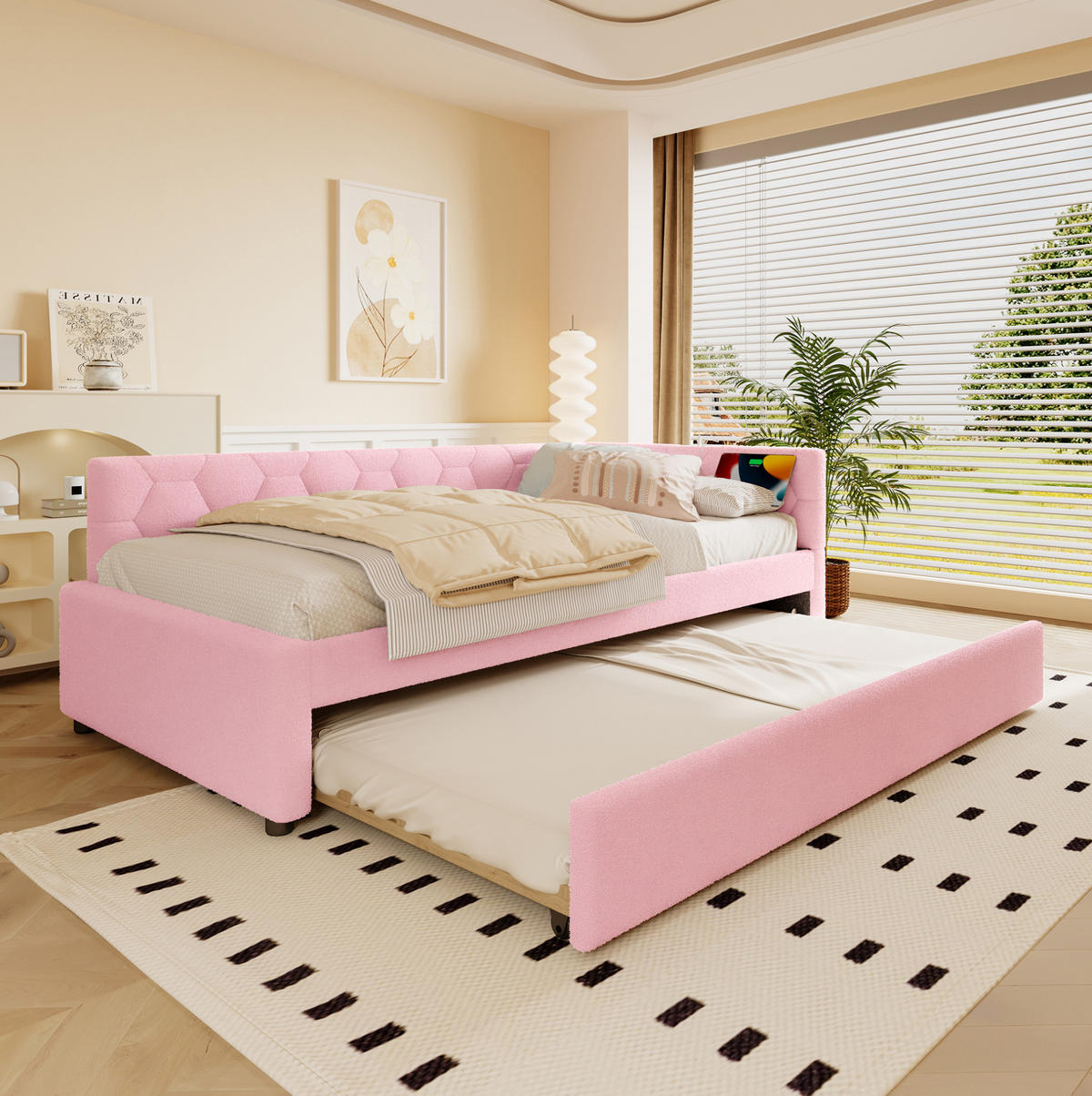 POLSTERBETT 90/200 cm Rosa aus Boucle mit Ausziehbett - Rosa, Textil (90/200cm) - OKMYHOME
