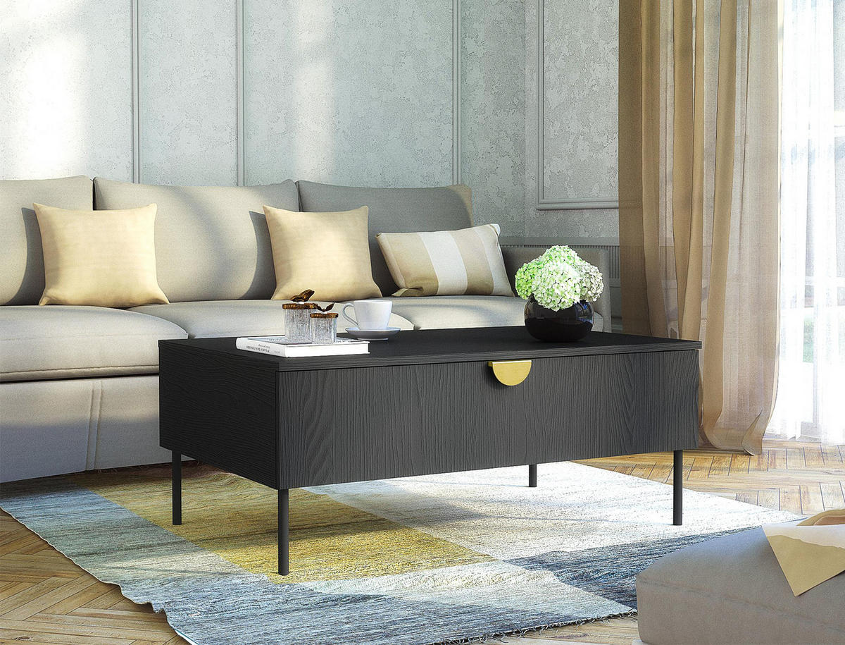 COUCHTISCH Brunelli 1T Dunkelgrau 100/41,6/66 cm - Dunkelgrau/Schwarz, Holzwerkstoff/Metall (66/100/41.6cm) - AX Living