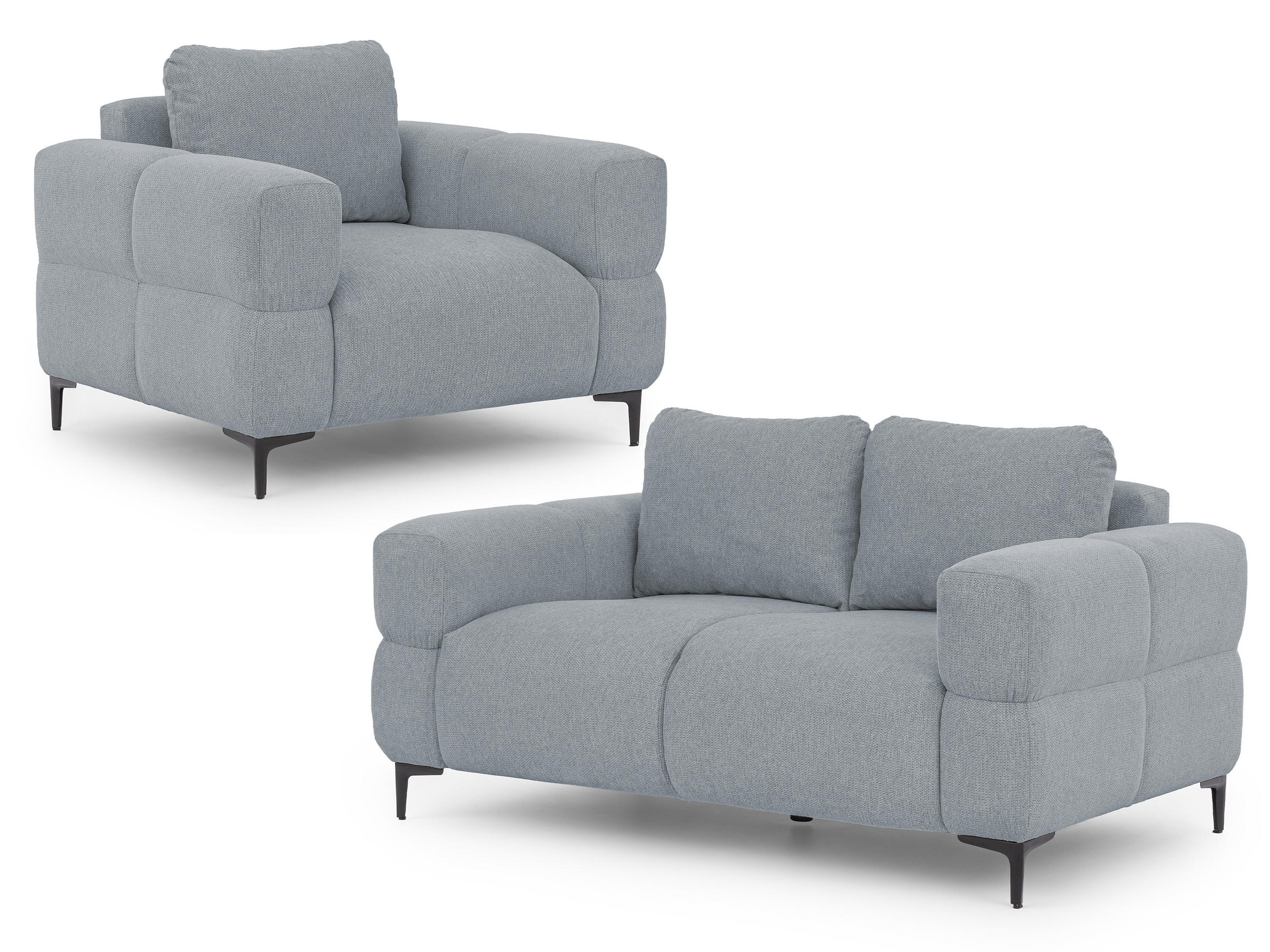 SITZGARNITUR 2+1 Cardea in Bubble-Optik aus weichem Grau Strukturstoff mit hohem Sitzkomfort - Schwarz/Grau, Holz/Textil (154/80/97cm) - S-Style Möbel