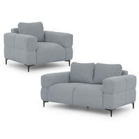 SITZGARNITUR 2+1 Cardea in Bubble-Optik aus weichem Grau Strukturstoff mit hohem Sitzkomfort - Schwarz/Grau, Holz/Textil (154/80/97cm) - S-Style Möbel