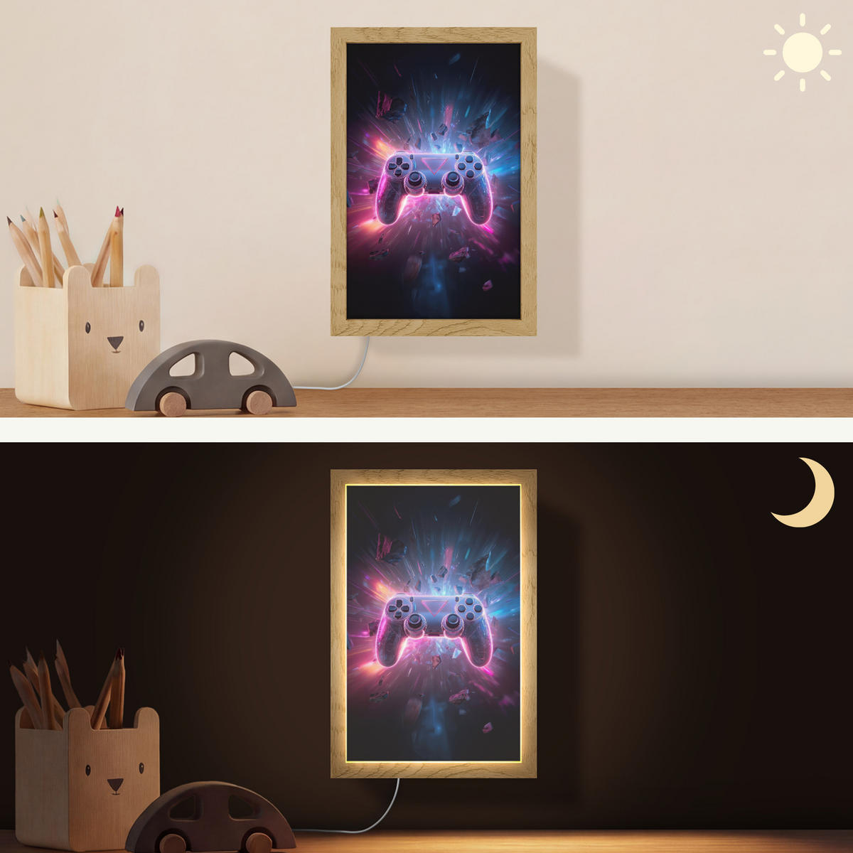 NÁSTĚNNÁ LAMPA Controller - Neon - Explosion - Abstraktní 20x30 cm - fialová, kompozitní dřevo (20/30/8cm)