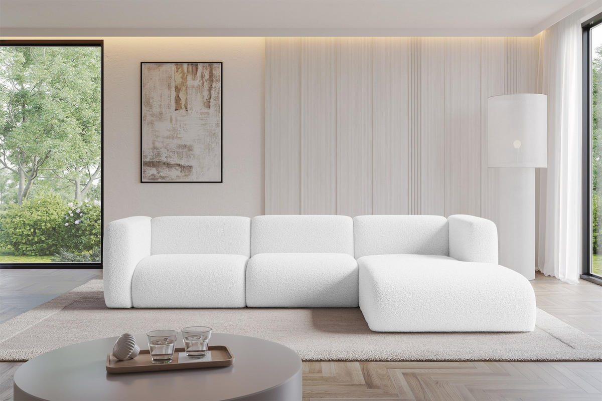 ECKSOFA Ottomane Rechts MIRA-L2 318x179x89 Weiß Bouclé - Schwarz/Weiß, Holzwerkstoff/Kunststoff (318/179cm) - ALTDECOR