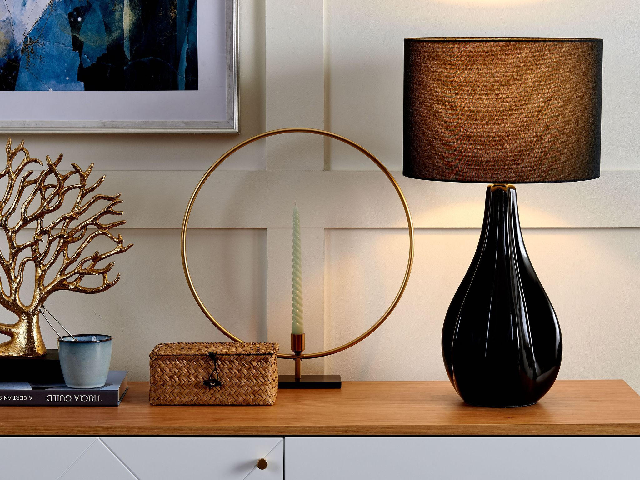 TISCHLAMPE Santee 32/32/60 cm - Schwarz, Keramik (32/32/60cm) - Beliani