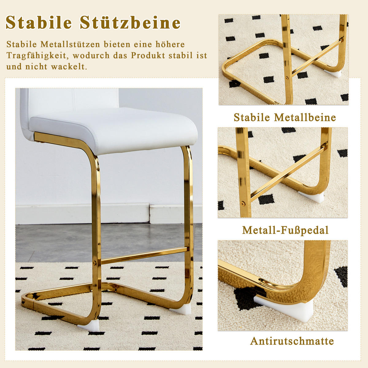BARHOCKER 2er-Set Weiß/Gold mit Fußstütze - Weiß, Metall (46.5/96.5/39cm) - MIVRAY