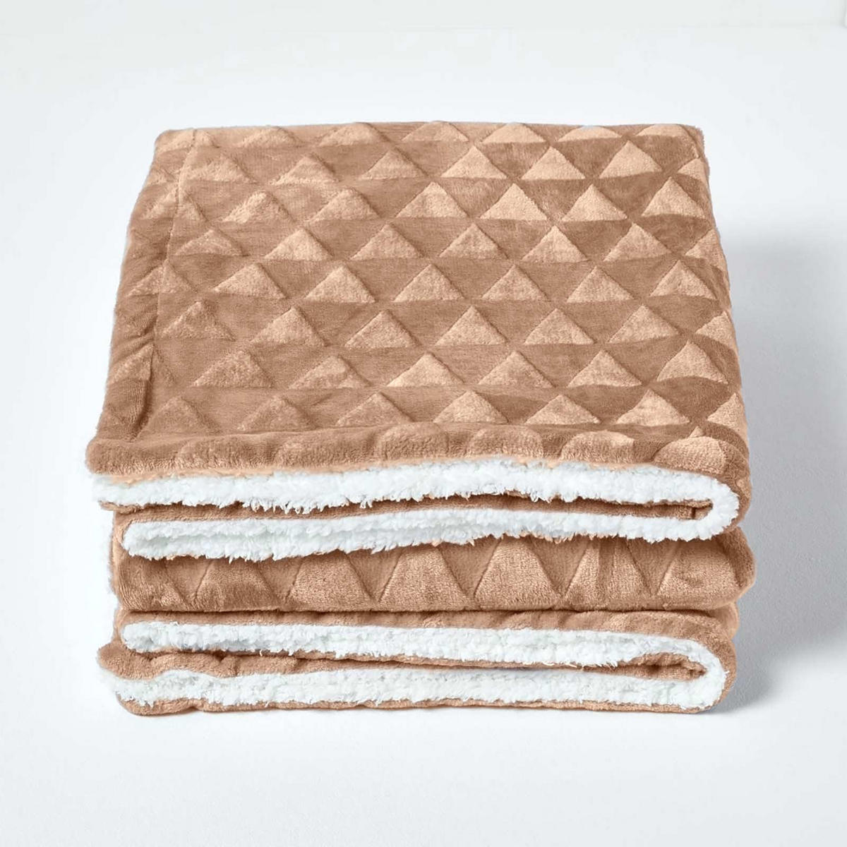 KUSCHELDECKE Sherpa 200/230 cm, Samtdecke mit Dreieckmuster - Hellbraun, Textil (200/230cm) - Homescapes