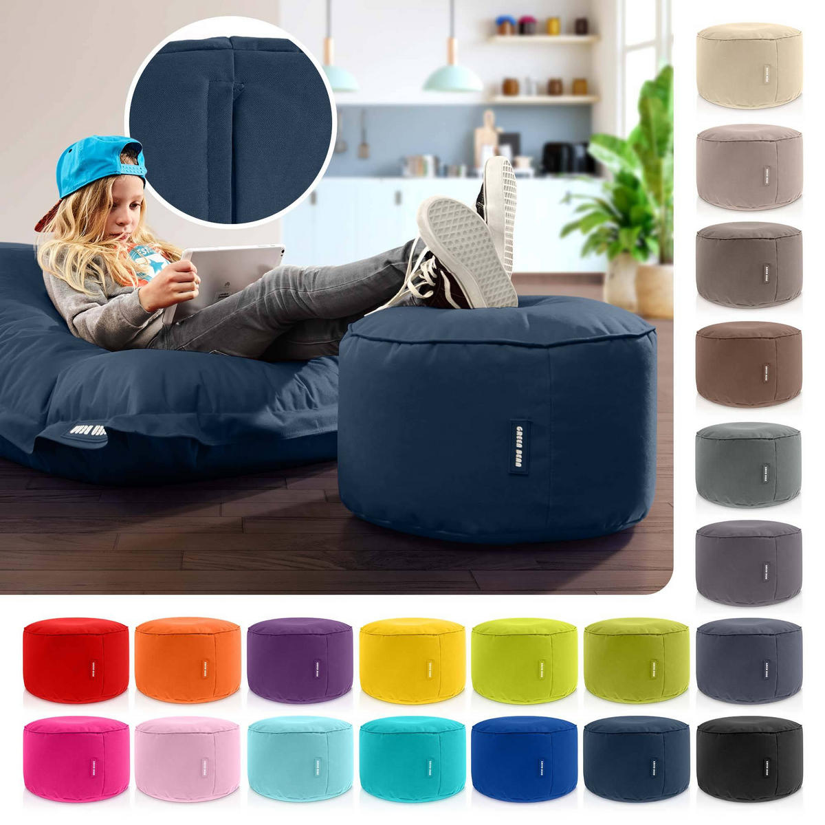 SITZSACK-HOCKER Pouf "Stay" 45x25cm - Blaugrau, Textil (45/25/45cm) - Green Bean
