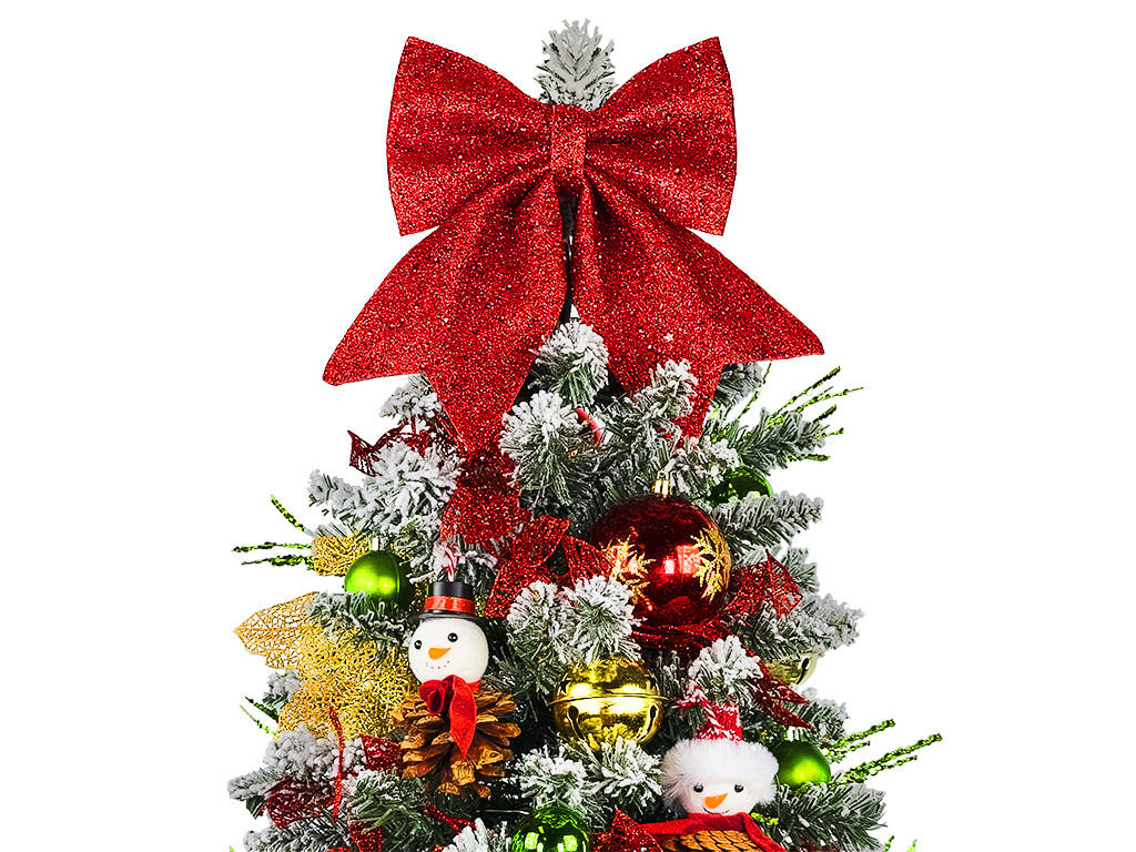 WEIHNACHTSBAUM künstlicher 60 cm mit LED-Beleuchtung, SCHNEEMANN, mit 31 Weihnachtsbaumschmuck, Pflanztopf mit Jutesack - Rot/Goldfarben, Kunststoff/Stein (40/60cm) - LAALU