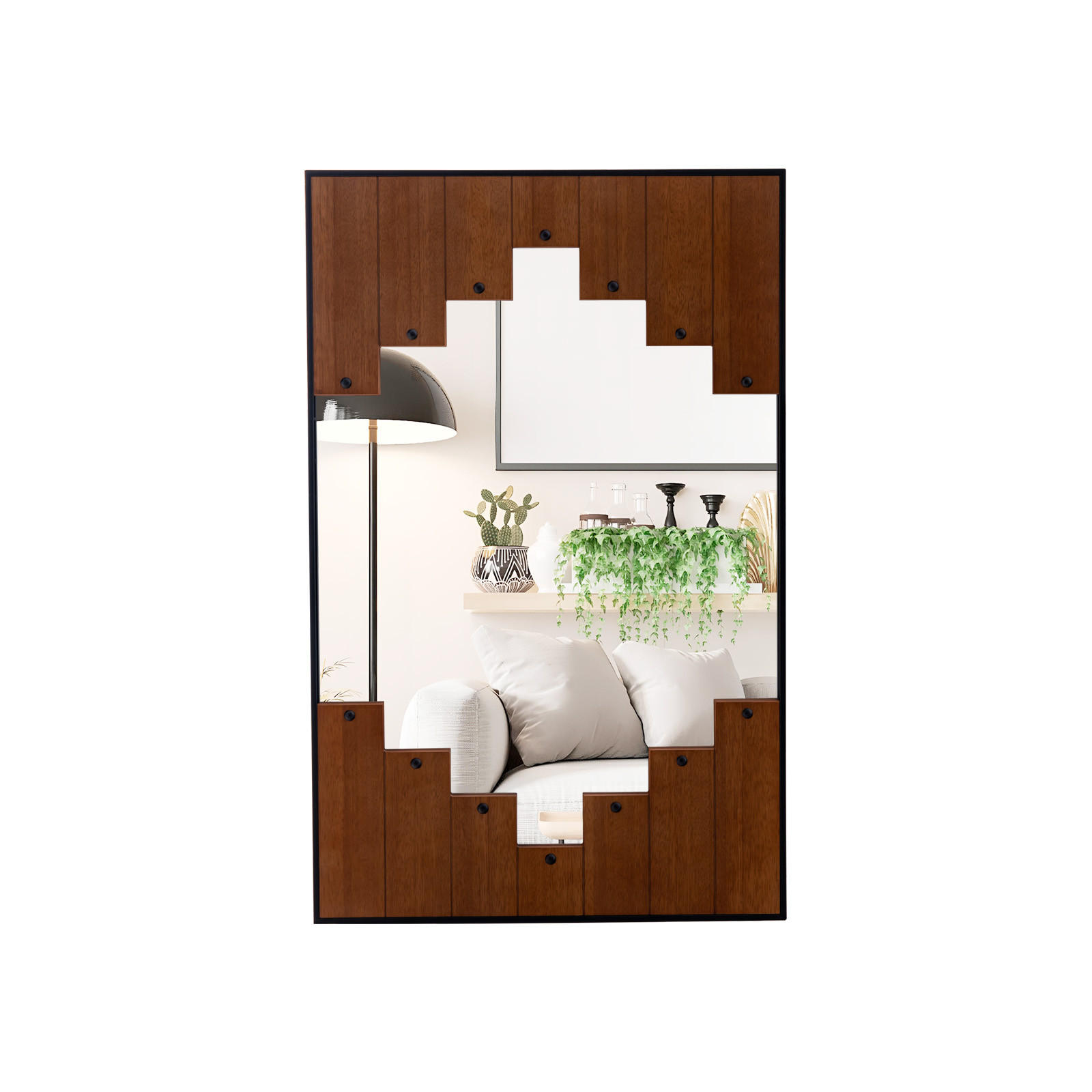 SPIEGEL Rechteckiger mit Holzrahmen und Zweirichtungshaken Schwarz - Schwarz, Glas (95/2.7/60cm) - COSTWAY