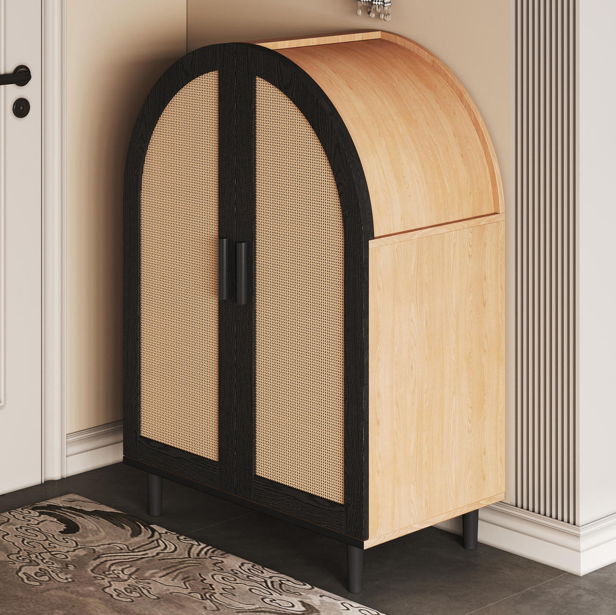 SCHUHSCHRANK 70/40/100 cm mit 2 Türen, Rattanfront und verstellbaren Böden - Naturfarben, Holzwerkstoff (70/40/100cm) - BEAOK