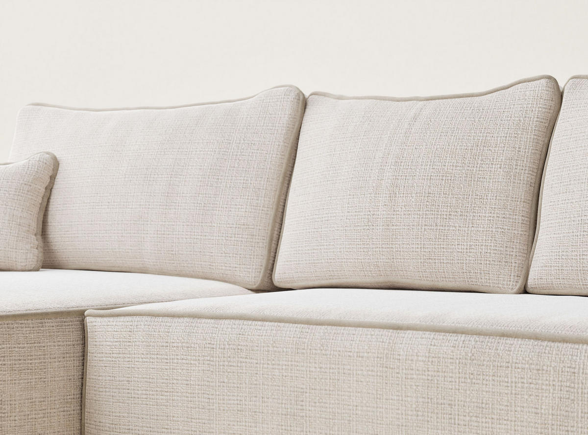 ECKSOFA MIT SCHLAFFUNKTION Modo Hellbraun Chenille-Stoff - Links Seite - Beige/Creme, Holz/Holzwerkstoff (185/294cm) - Maison de Reve