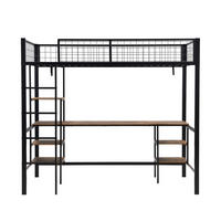 KINDERBETT Schwarz Liegefläche 90/200 cm, Etagenbett, Mit Tisch und Regal, Vierstufige Leiter - Schwarz, Metall (90/200cm) - PANGIVO
