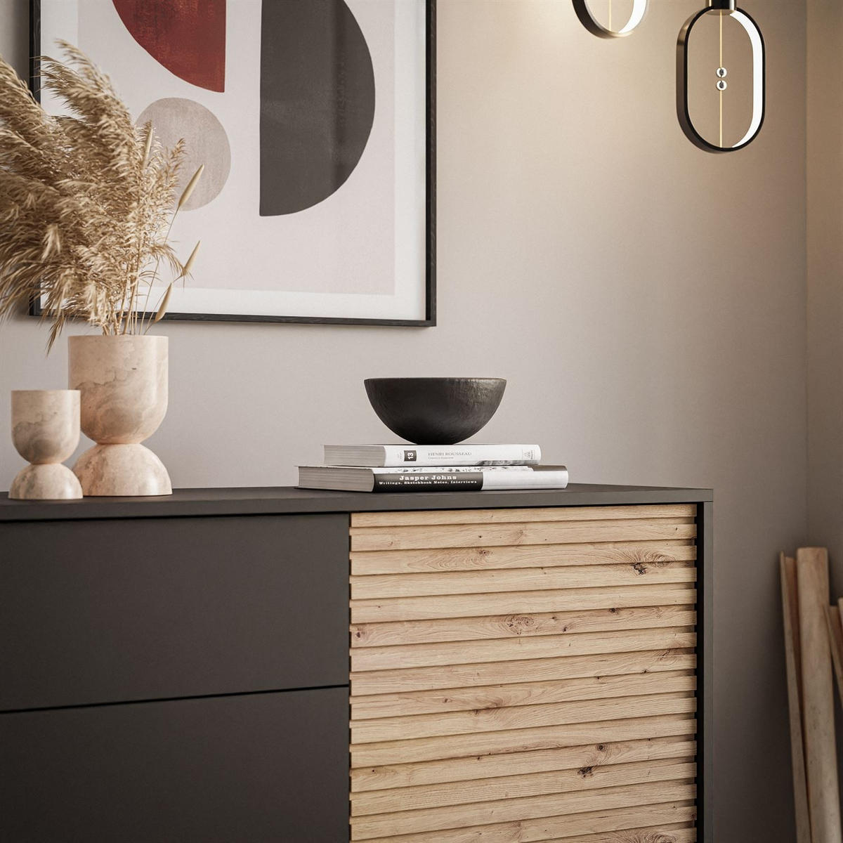 KOMMODE CONE KSZ104 - Eichefarben/Schwarz, Holzwerkstoff (104/83/39cm) - Lookway