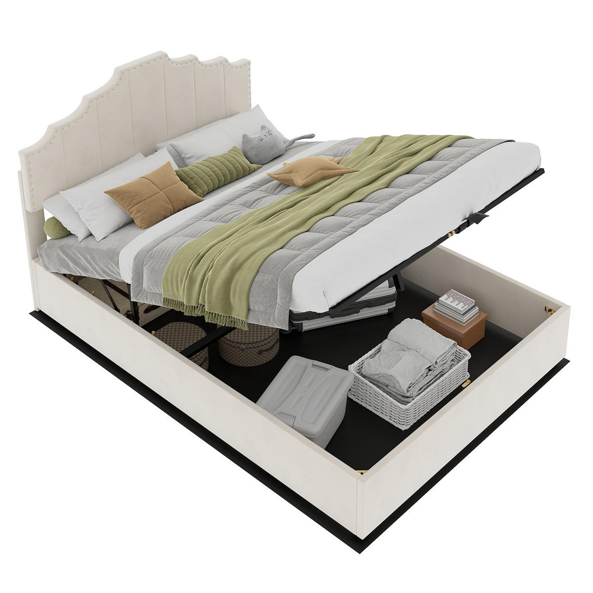 POLSTERBETT 140x200 cm Samt Stauraum hydraulisch beige - Beige, Textil (140/200cm) - Fortuna Lai