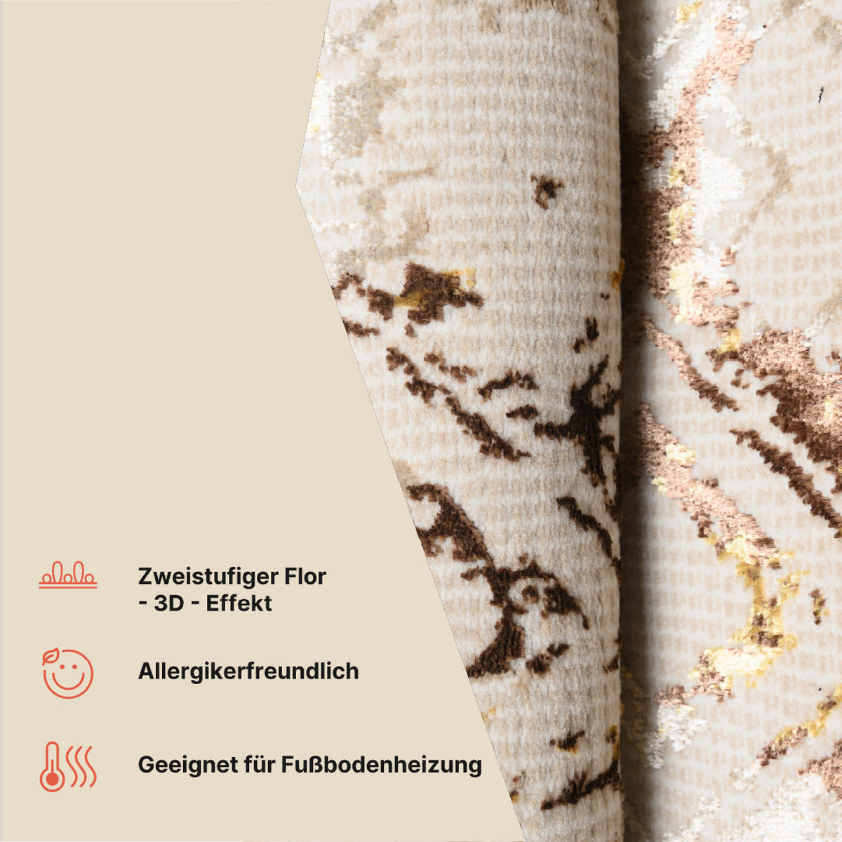 TEPPICH GOLDEN Creme 200/300 cm - Creme, Kunststoff (200/300cm) - Tapiso