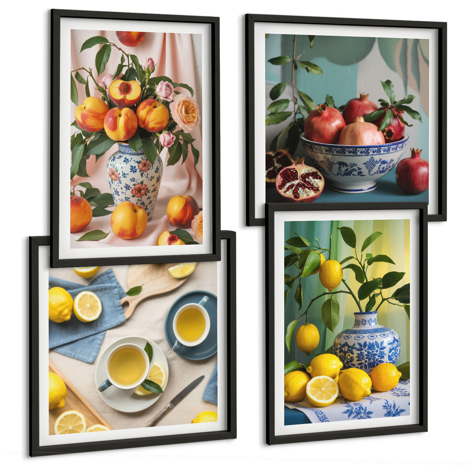 BILDER SET 4er Set - 50x50 cm & 40x60 cm Schwarzer Rahmen - Matisses stilvolle Figuren - Schwarz, Kunststoff (50/50cm) - TULUP