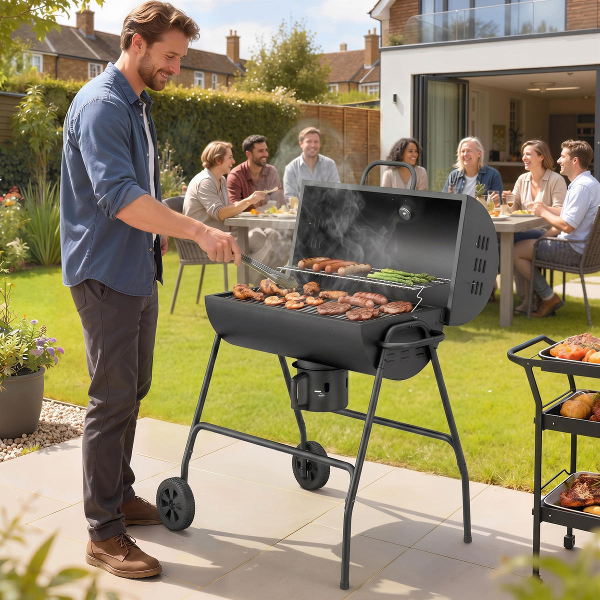 HOLZKOHLEGRILL Schwarz 95.0/71.5/102.0 cm - Schwarz, Metall (71.5/102/95cm)