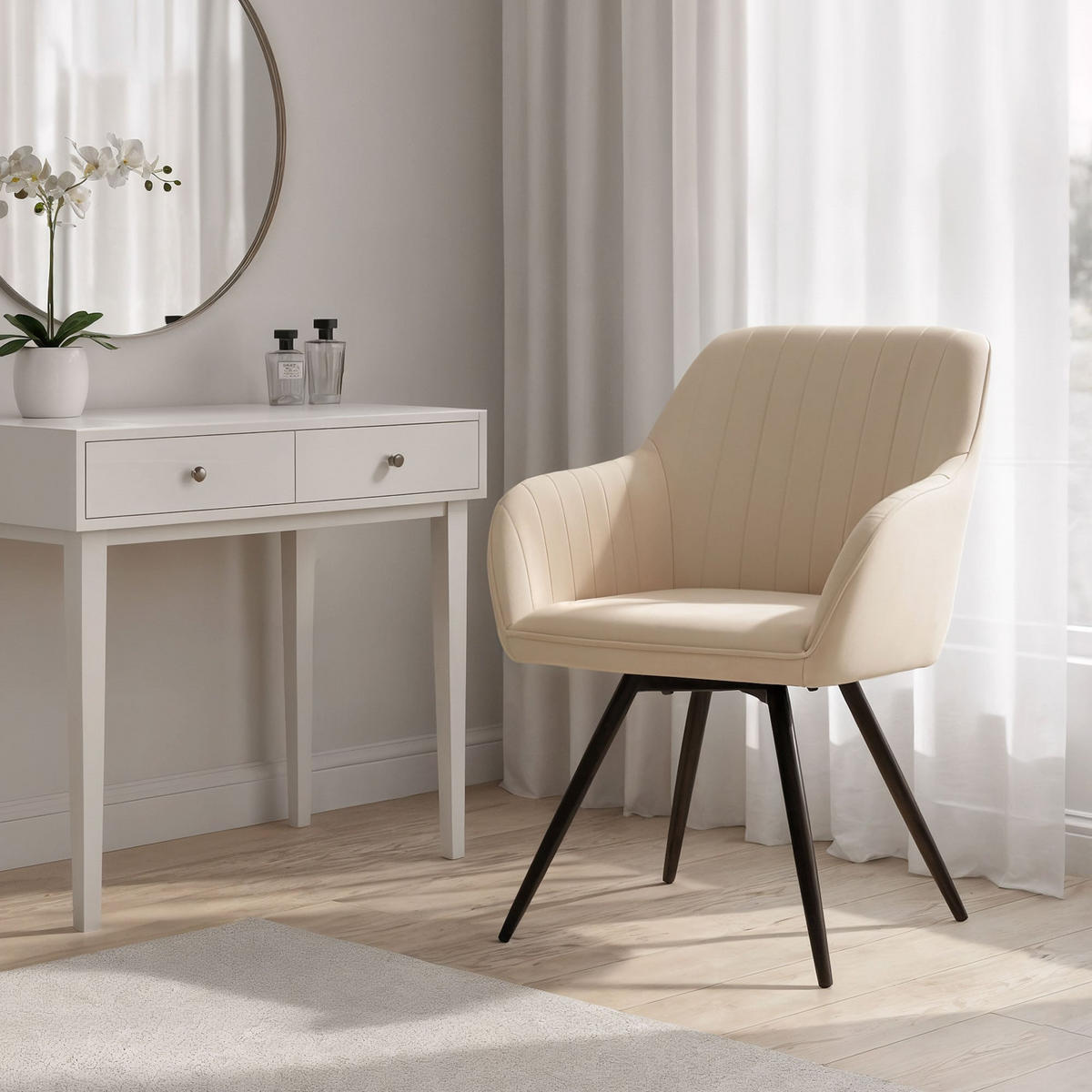 DREHSTUHL 4er-SET Beige, Schwarz 55/83/58 - Beige/Schwarz, Textil (55/83/58cm) - RAUMHIRSCH FURNITURE