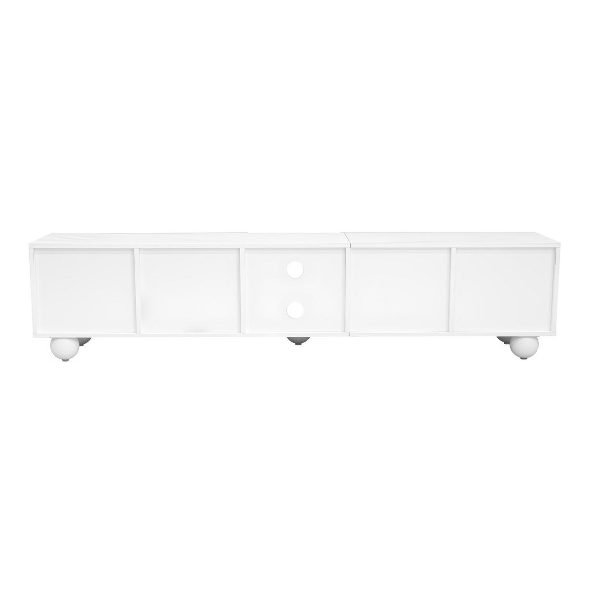 TV ormarić 180/40/41,5 cm bijeli s crnim detaljima od MDF-a i iverice s push-to-open vratima - bijela, drvni materijal (180/41.5/40cm) - OKWISH