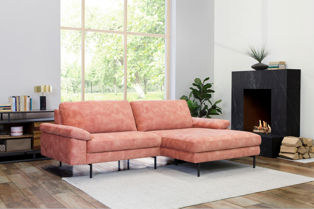SOFA VISAO Pink Velvet - Pink/Schwarz, Textil (236/86/160cm) - KAWOLA