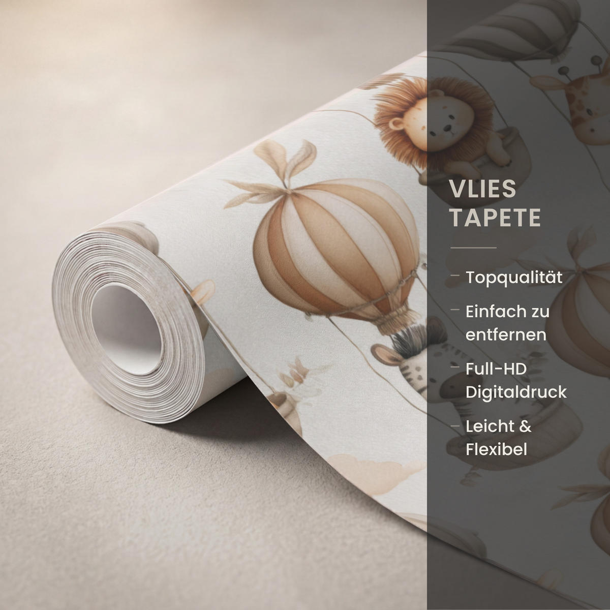 KINDERTAPETE - Safari - Heißluftballons - Taupe - 160x280 cm - Beige, Papier (160/280cm) - OnlyWow