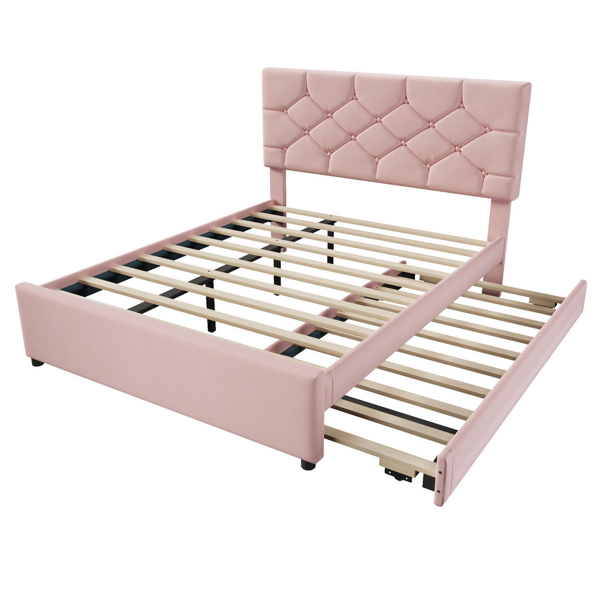 POLSTERBETT mit Ausziehbett und Lattenrost 140x200 cm Samt Rosa - Pink, Metall (140/200cm) - Beauniv
