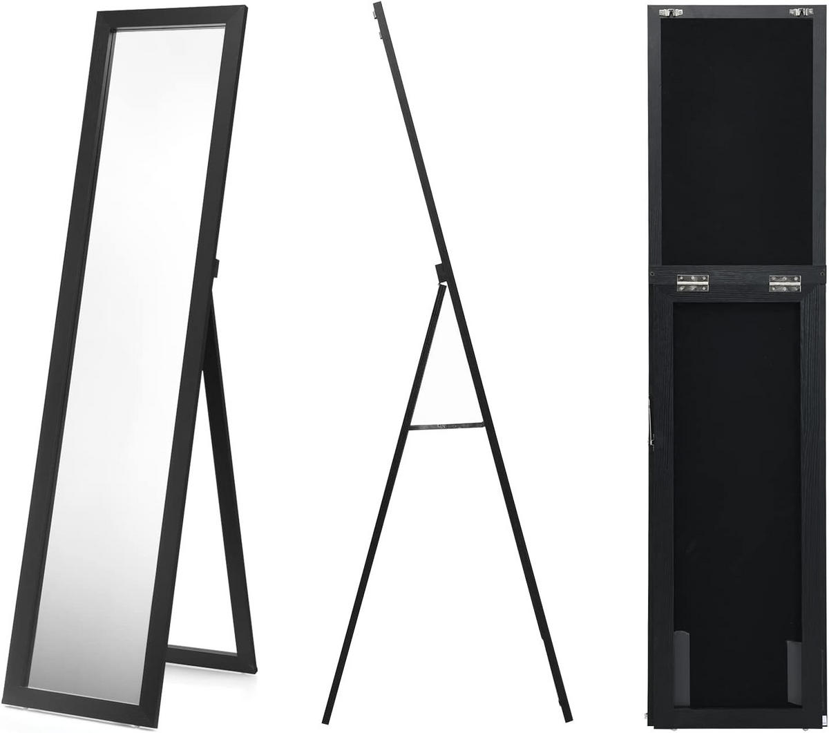 STANDSPIEGEL mit Holzrahmen Schwarz - Schwarz, Glas (50/155/37cm) - COSTWAY