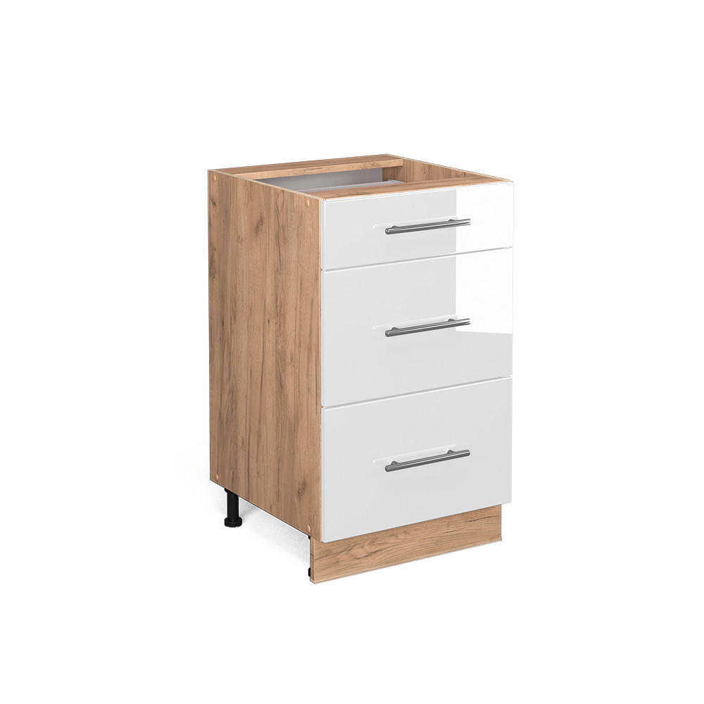 KÜCHENUNTERSCHRANK Fame-Line Weiß Hochglanz 50 cm ohne AP - Honigeiche/Weiß Hochglanz, Holzwerkstoff (50/82/51.6cm) - Vicco