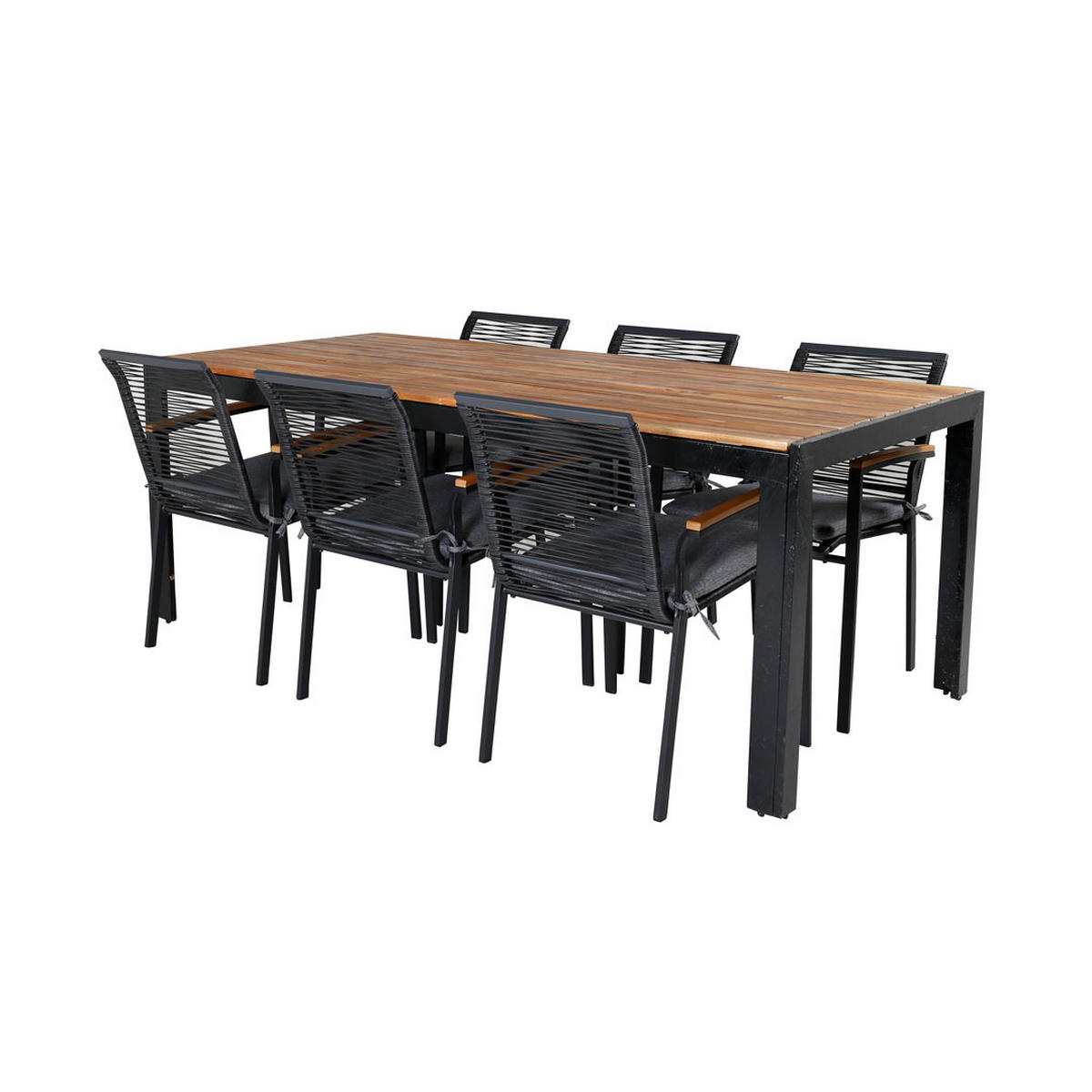 GARTENTISCHGRUPPE, Bois, Tisch Schwarz, Stühle Natur, Metall, 90 x 205 x 76 cm, 7-teilig - Schwarz, Metall - ebuy24