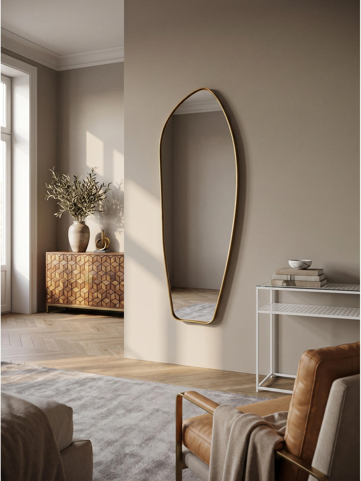 WANDSPIEGEL Asymmetrisch Metall Gold 33x90 cm Modern - Goldfarben, Glas (33/90/3cm) - KADIMA DESIGN