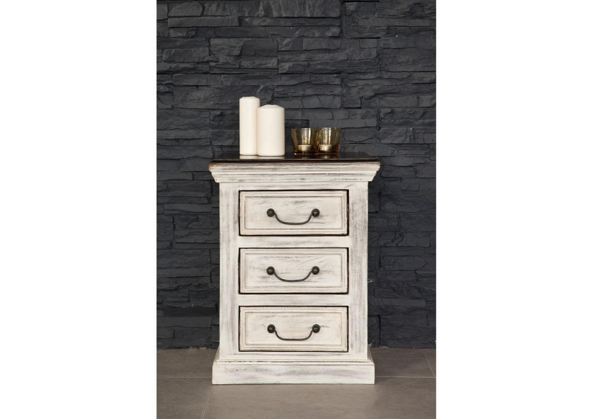 NACHTKOMMODE Mango / Akazie 45x40x60 weiß gewachst CASTLE-ANTIK #65 - Weiß, Holz (45/60/40cm) - Massivmoebel24