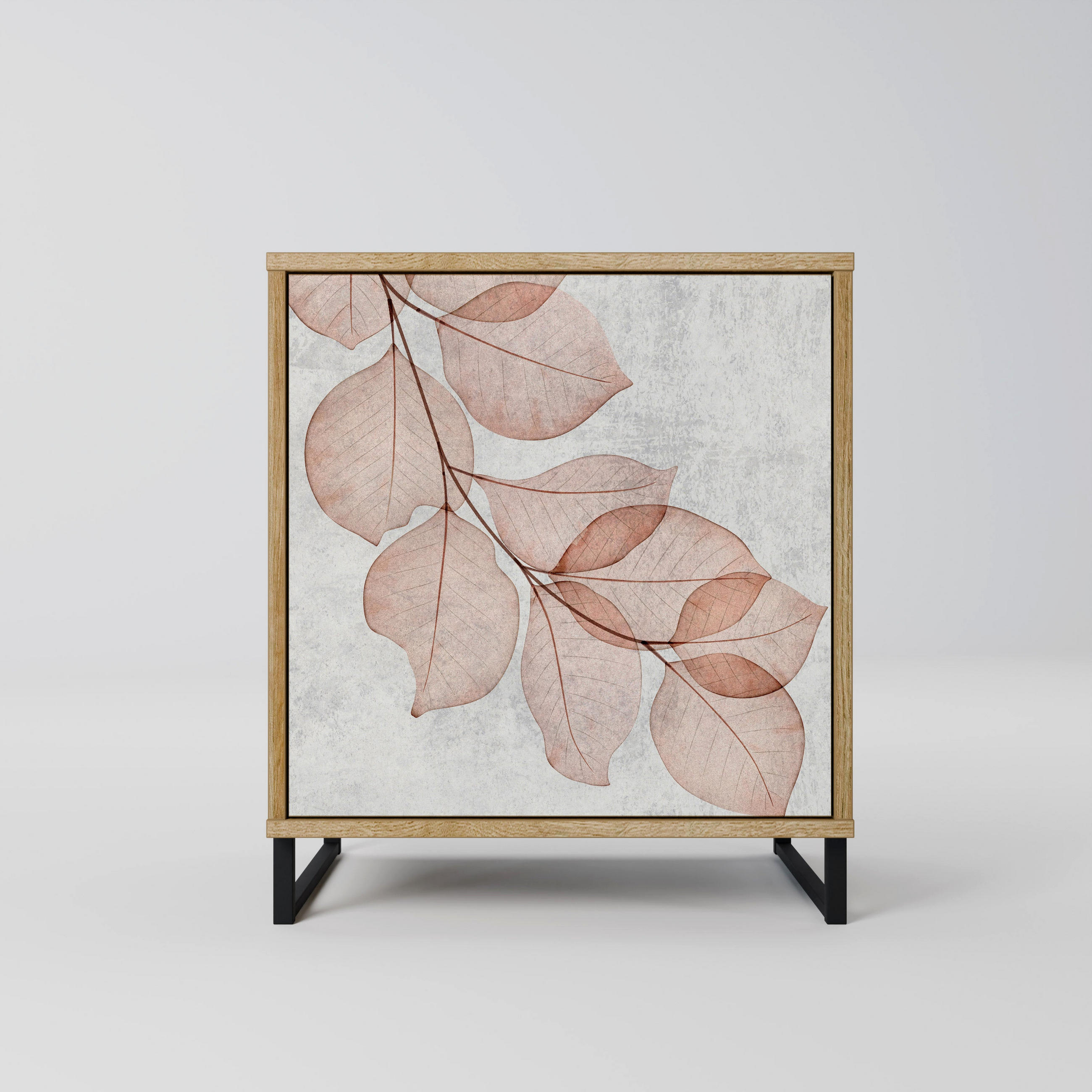 SIDEBOARD AUTUMN FRAGILITY, Eichefarben, 57,5x42x67,5 cm, Schwarze Metall-Rahmenfüße - Eichefarben/Multicolor, Holzwerkstoff/Metall (57.5/67.5/42cm) - SpaceRebels