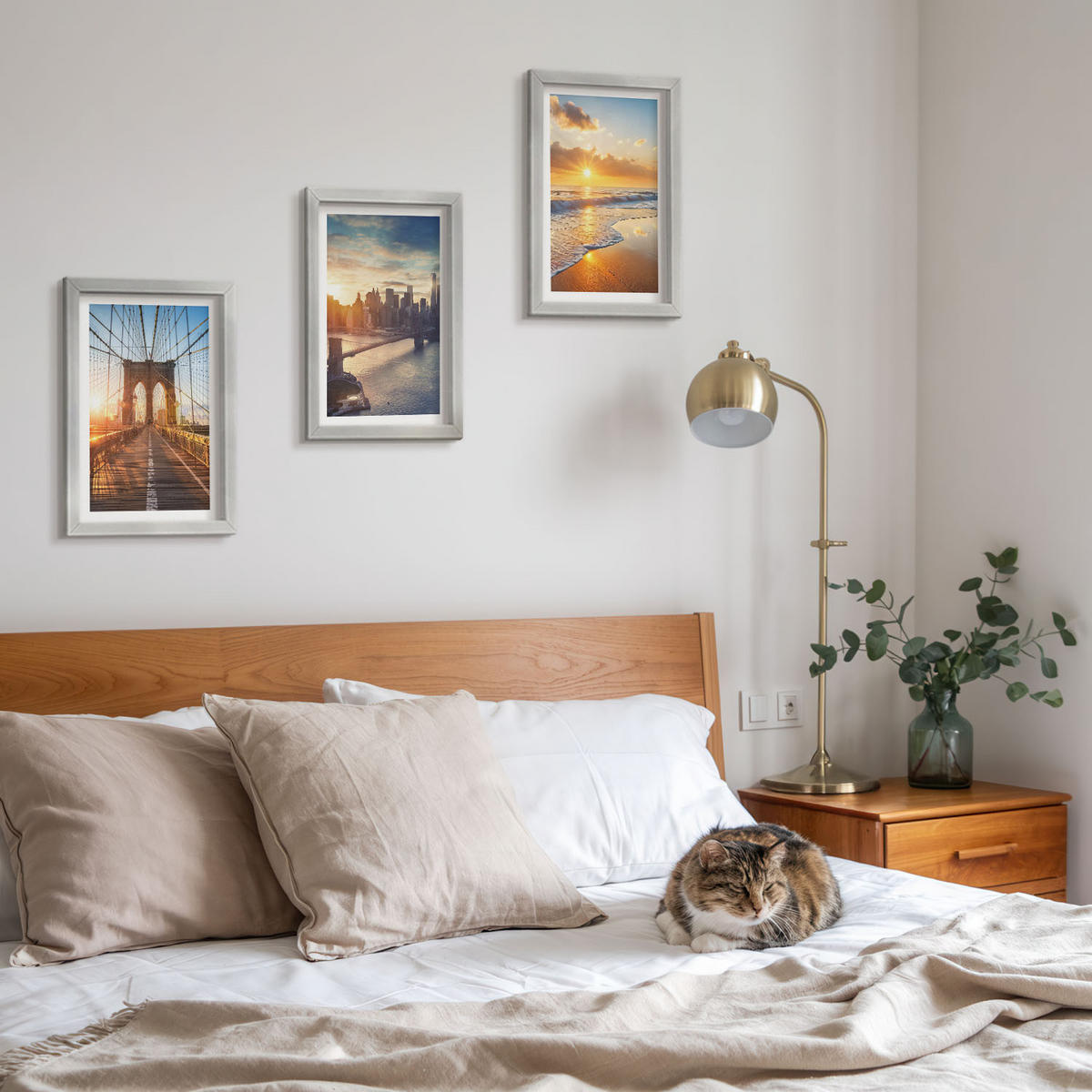 WANDBILDER 3er Set - 20x30 cm Silberner Rahmen - Brücken, Sonnenuntergänge, Stadt - Silberfarben, Kunststoff (20/30cm) - ArtPrintCave