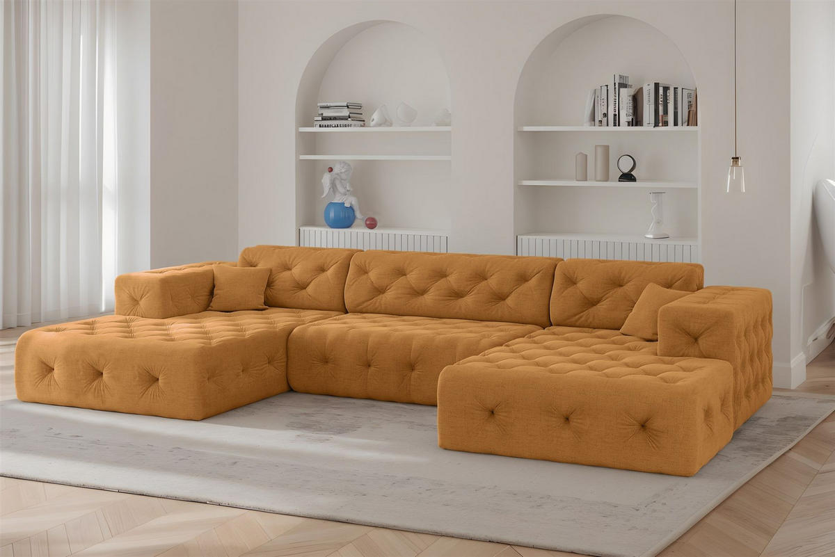 WOHNLANDSCHAFT Chantal In Moly - Beige, Holzwerkstoff/Textil (350/78/171cm) - Fun Möbel