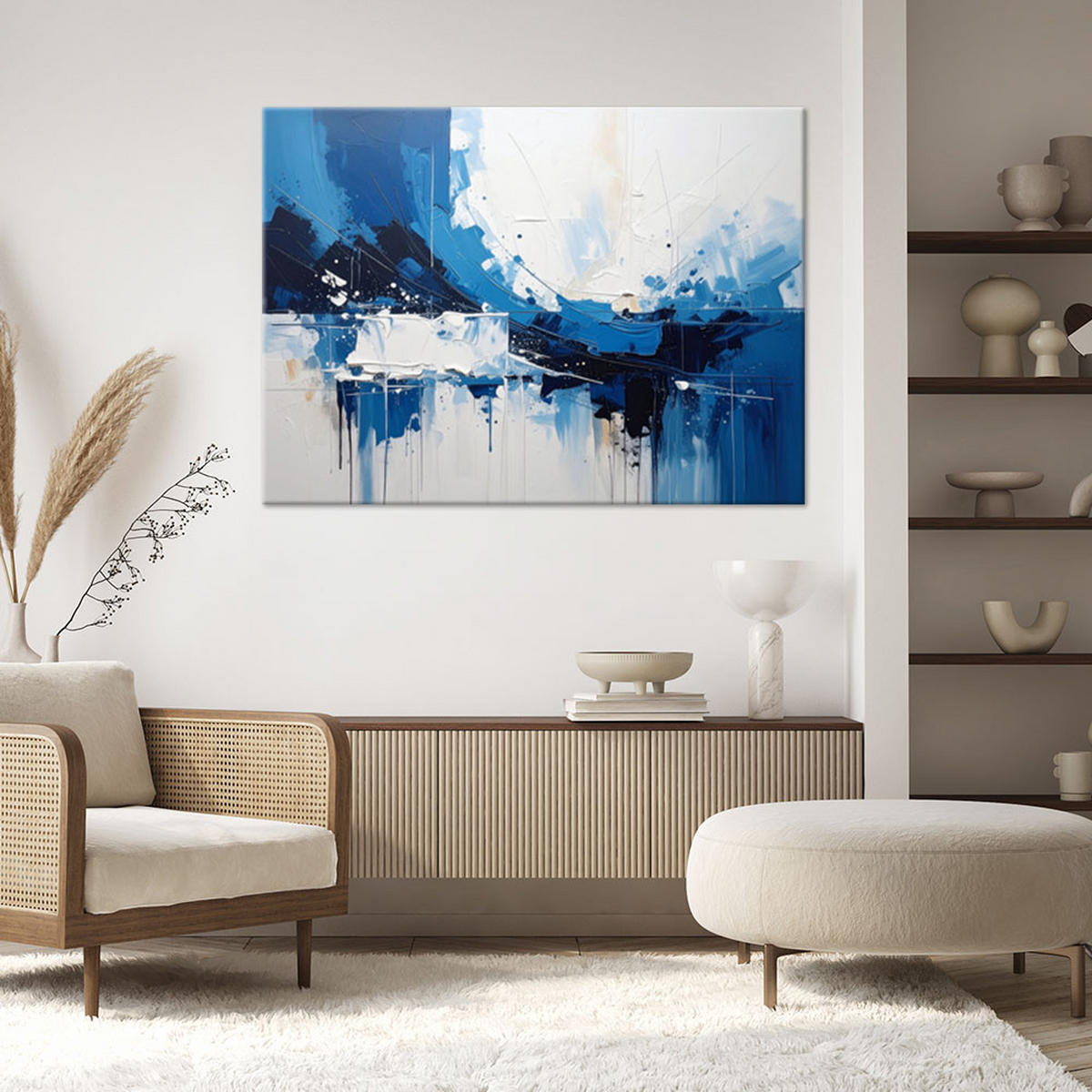 LEINWANDBILDER, Blaue Abstraktion mit dynamischer Bewegung und Licht - Blau, Textil (120/80cm) - Feeby