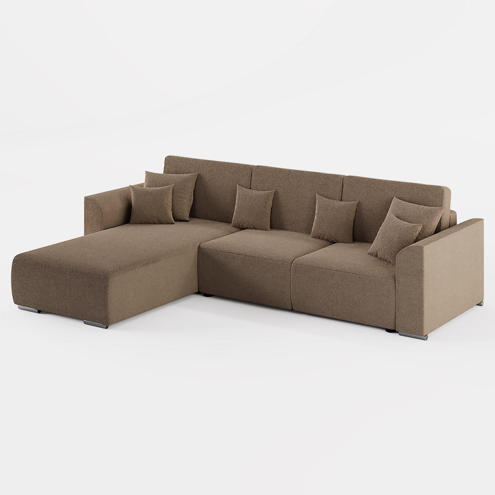 ECKSOFA LUMO L Links Braun Flechtwerk-Stoff mit Schlaffunktion und Bettkasten - Braun, Textil (293/195cm) - Barchello