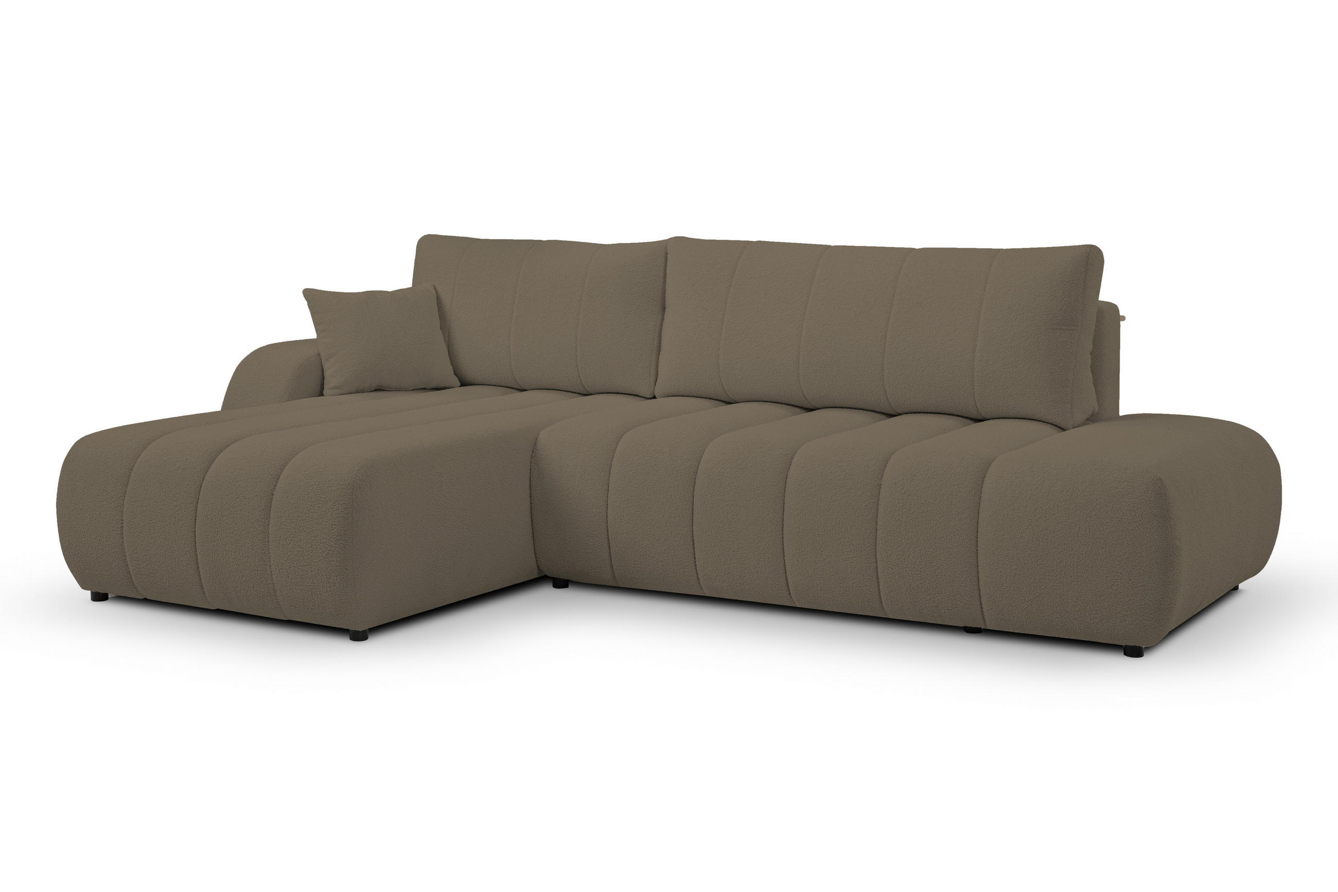ECKSOFA Baloo mit Schlaffunktion und Bettkasten, komfortable Polsterung, Stoffbezug, lose Rückenkissen, freistehend, LINKS, 176x276x88 cm, Light brown - Hellbraun, Holz/Textil (176/276cm) - DomoHome