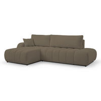 ECKSOFA Baloo mit Schlaffunktion und Bettkasten, komfortable Polsterung, Stoffbezug, lose Rückenkissen, freistehend, LINKS, 176x276x88 cm, Light brown - Hellbraun, Holz/Textil (176/276cm) - DomoHome