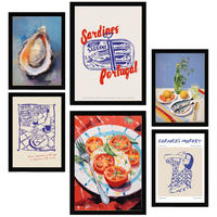 POSTER Set Mit 6 Von Lebensmitteln & Mediterraner Ernährung Im Pop Art A3 & A4 Schwarzer Rahmen - Schwarz, Papier (29/3cm) - Nacnic