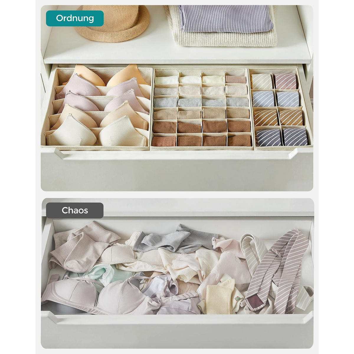 AUFBEWAHRUNGSBOXEN FÜR UNTERWÄSCHE FREETOWN 8ER-SET - Beige, Textil (32/32/10cm) - Hansiro