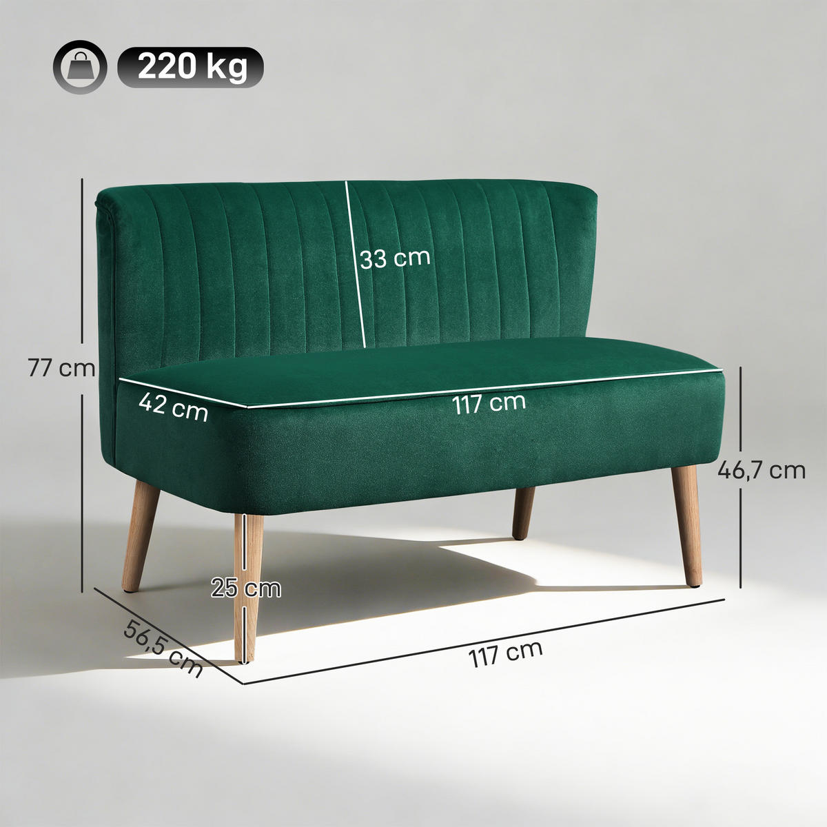 SOFA Polyester Dunkelgrün - Dunkelgrün/Dunkelblau, Holz/Textil (56.5/77/117cm) - HOMCOM